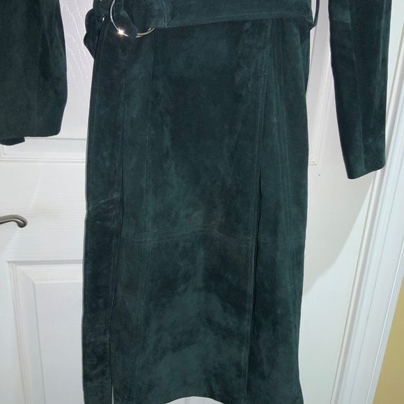 INC International Concepts Green Suede O-Ring belt Trench Coat Sz M lined - Picture 2 of 12